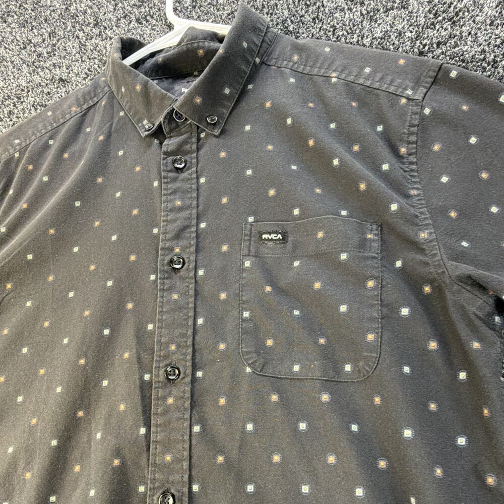 RVCA Men's M Black Geometric Slim Fit S/S Button-Up Button-Down Collar